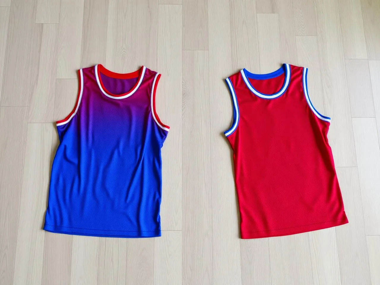Basketball-Trikots und Shorts im Vereinsdesign in einer Sporthalle