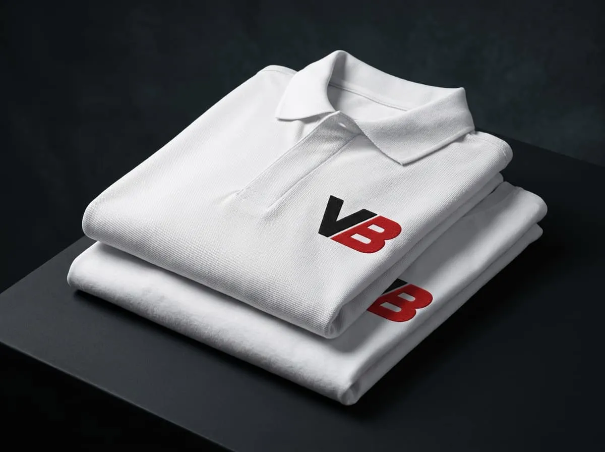 Gefaltete weisse Polos mit gesticktem VB-Vereinslogo