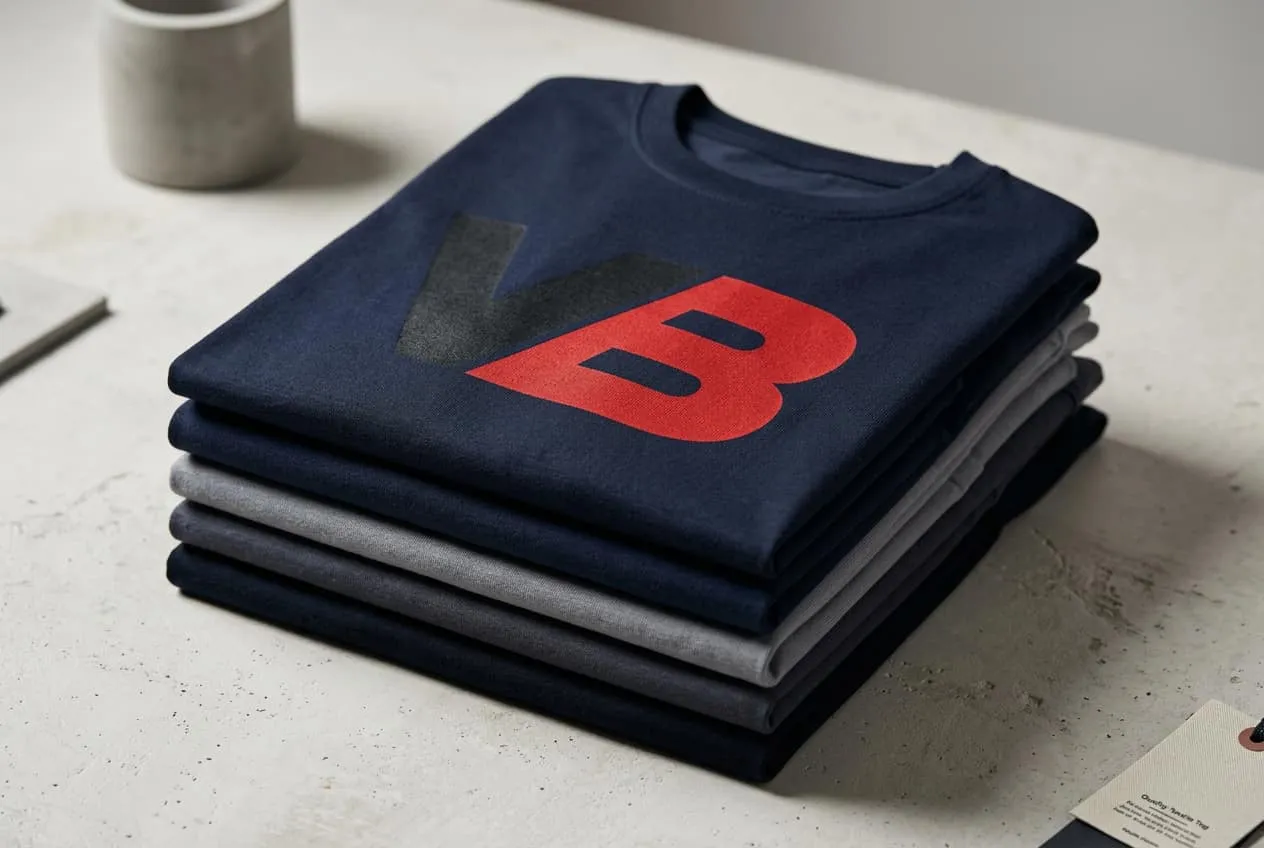 Gefaltete weisse Vereins-T-Shirts mit aufgedrucktem Logo